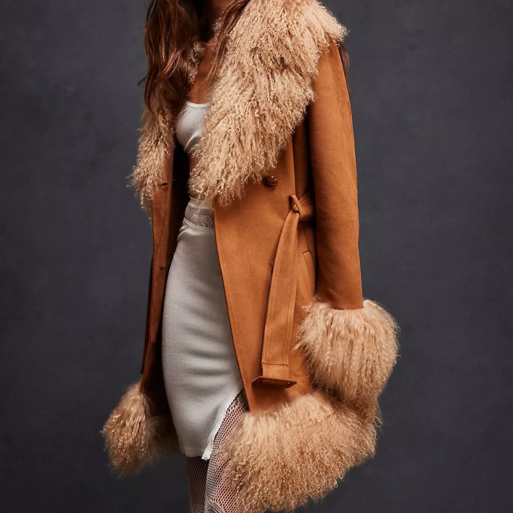 Charlotte Simone Daisy Coat Penny Lane Tan Faux Fur - Picture 4 of 5